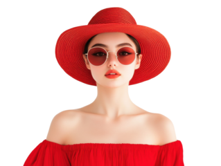 Summer fashion with stylish red hat and sunglasses for outdoor events