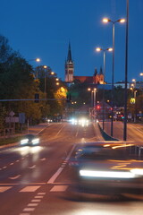 Olsztyn. Aleja Warszawska. Zdjęcie nocne. Polska - Mazury - Warmia.