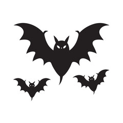 Flying bat group in black silhouette
