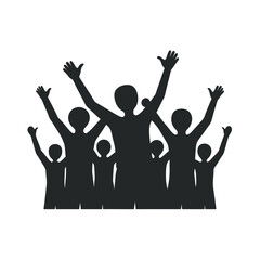 Cheering crowd silhouette with raised arms