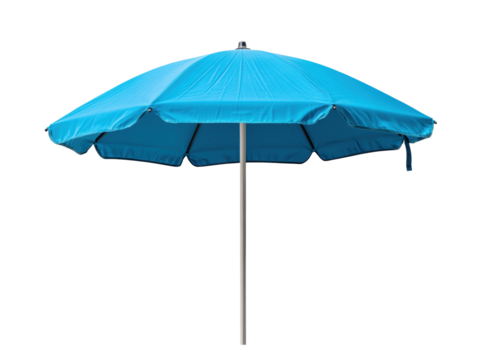 Bright blue beach umbrella for summer relaxation and sun protection