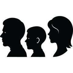 Family Silhouette Father, Child, Mother - Profile View Illustration