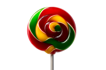 Colorful spiral lollipop with bright red, yellow, and green layers