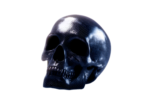 Black skull with honeycomb pattern on clear background