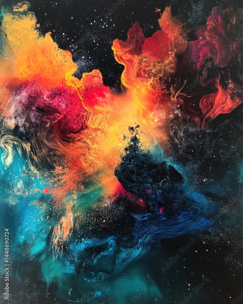 Canvas Prints abstract cosmic nebula with vibrant colors of orange red blue and black in a dynamic space scene cre