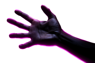 Black hand silhouette with purple glow against transparent background