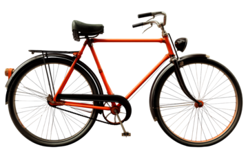 Classic orange bicycle with black accents on transparent background