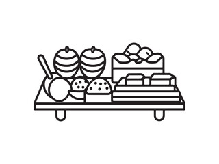 Elegant Line Art Illustration of Dessert Treat Tray