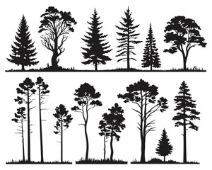 Obraz premium Silhouette Collection of Various Tree Species