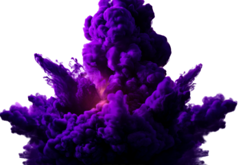 Colorful purple smoke explosion with transparent background