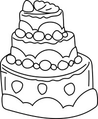 Hand-Drawn Birthday Cake Illustration Set with Candles and Decorations