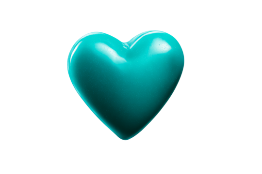 Bright turquoise heart shape design on transparent background