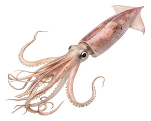 squid isolated diagonal tentacles marine sea creature white background