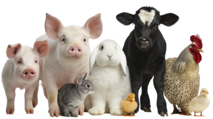 various farm animals, isolated, transparent, png, background, cutout
