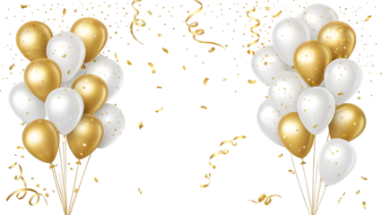 Celebratory balloon frame with gold confetti