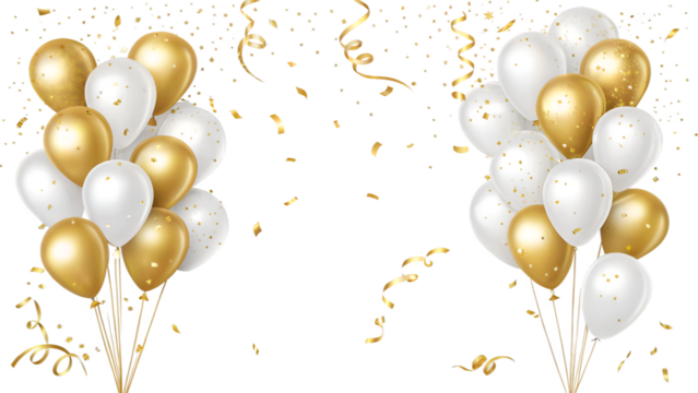 Celebratory balloon frame with gold confetti
