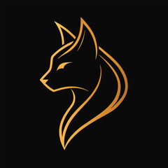 Fototapeta premium Minimalist fox logo, golden lines, sleek design, black background, profile view, stylized animal head, elegant curves, geometric shapes, negative space, modern branding, vector graphics, sharp angles,