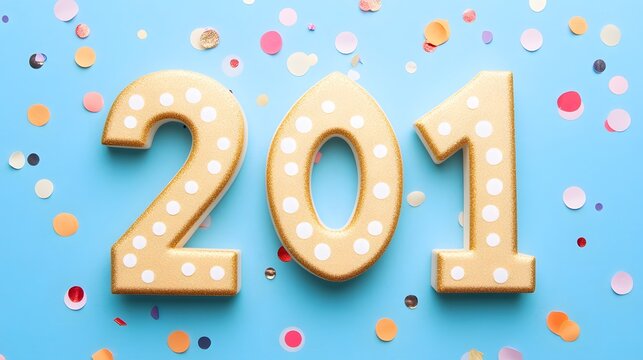 Gold Glitter 201 Number with Confetti Festive Background