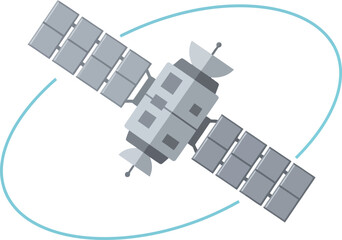 Satellite with solar panels orbiting in space technology vector illustration digital design 