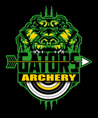 archery team design with gator mascot and target for school, college or league sports