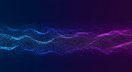 Abstract Digital Wave Background - Dark Blue and Purple Glowing Particles