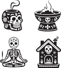 Day of Dead Candle silhouette set vector illustration isolated On Transparent Background