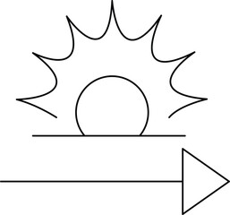 Sunrise, Direction, Forward sun rising with forward arrow future progress new beginning path forward movement concept illustration line art clipart printable design minimal nature energy symbol