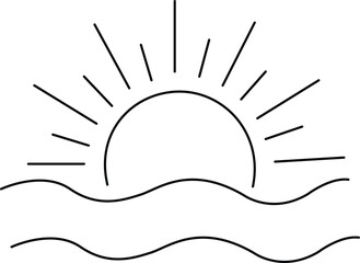 Sunrise, Horizon, Nature sun rising over waves morning landscape calm scenery sunlight horizon reflection illustration line art clipart printable design minimal peaceful outdoor graphic symbol