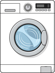 Front loading washing machine household appliance with digital control panel and knob vector illustration 