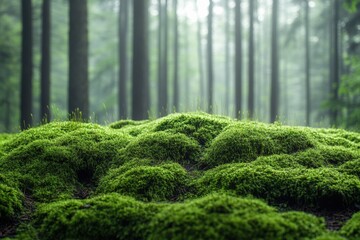 Exploring lush green mossy grounds enchanted forest nature misty environment view
