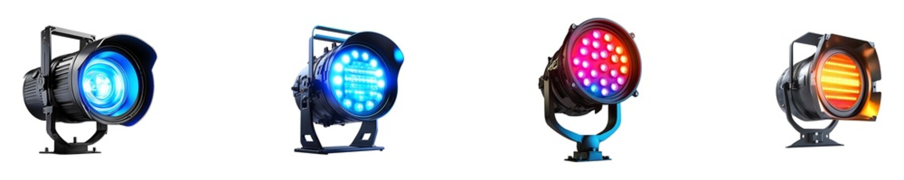 Set, group, collection of Stage light isolated on transparent background.