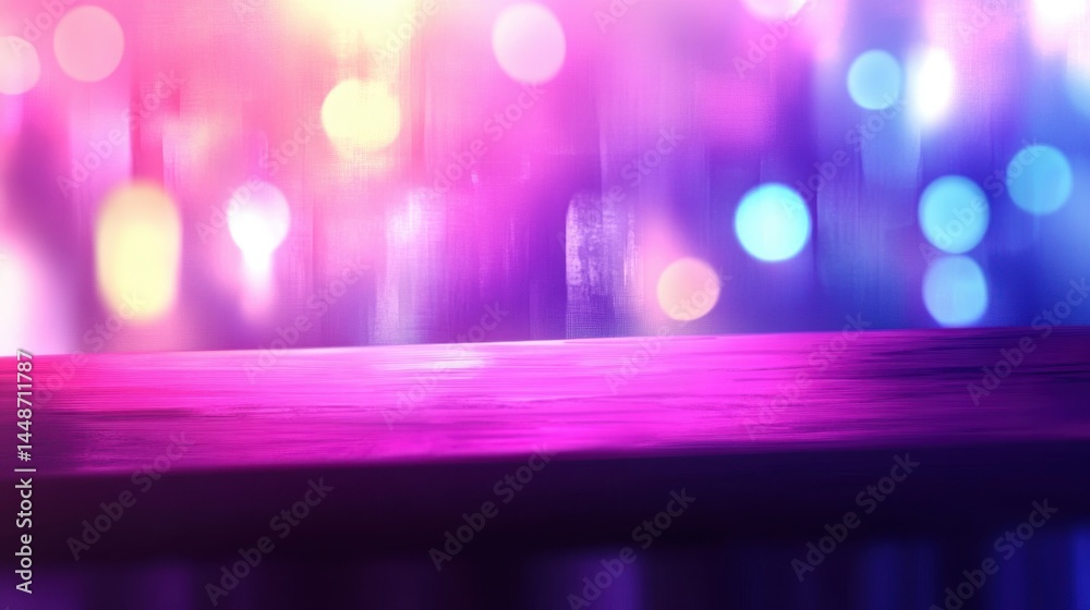 Poster vibrant abstract stage backdrop with bokeh lights and a sleek platform for product display capturing