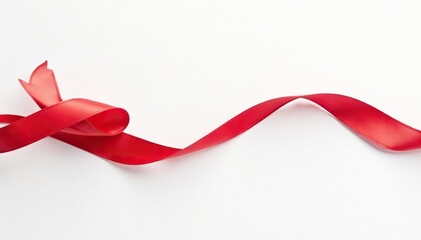 Striking red ribbon against pure white canvas, elegant, red ribbon