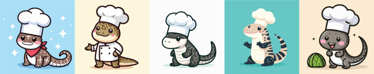 cute lizard vector cosplay chef
