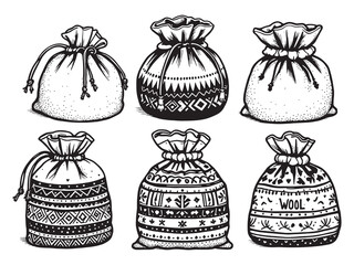 Elegant Wool Bag Hand-Drawn Line Art Vector Concept
