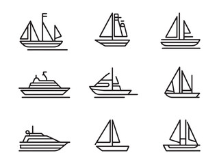 Elegant Yacht Marina Scene with Sleek Vessels in Line Art