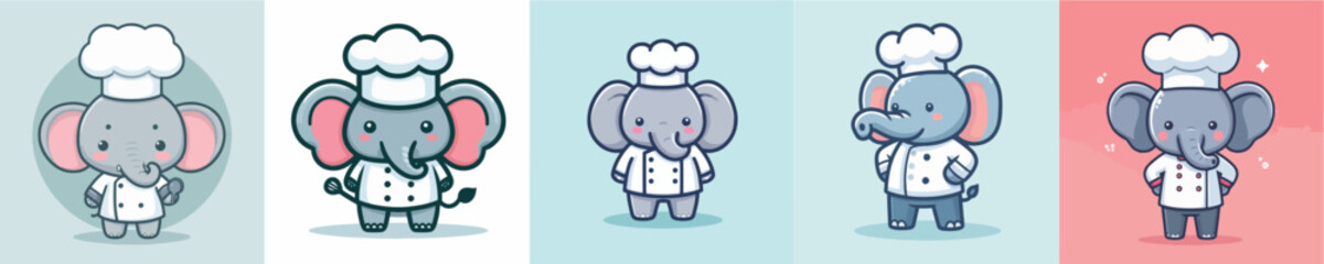 cute elephant vector cosplay chef