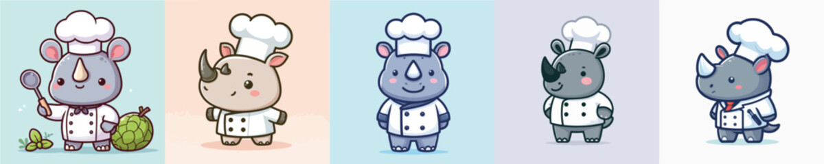 cute rhino vector cosplay chef