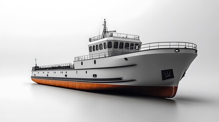 Fototapeta premium Gray And Orange Offshore Supply Vessel On A White Seamless Background High Resolution Photo