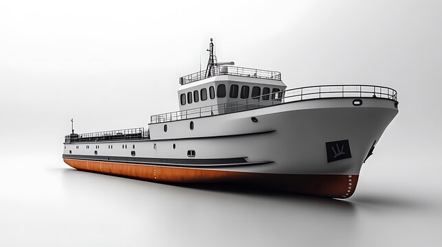 Gray And Orange Offshore Supply Vessel On A White Seamless Background High Resolution Photo