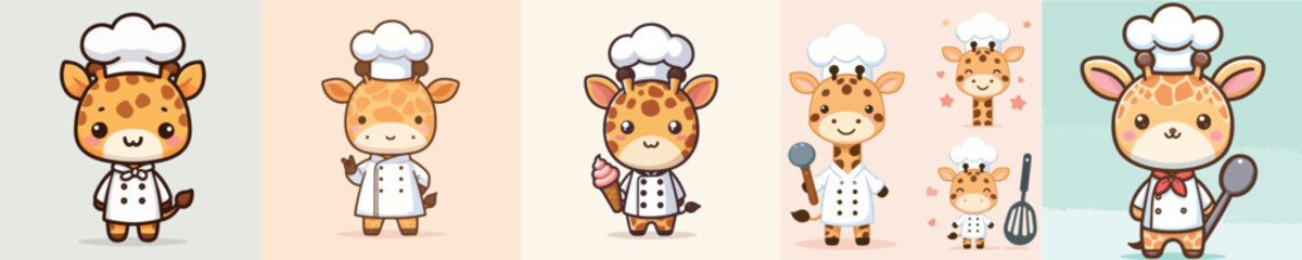 cute giraffe vector cosplay chef