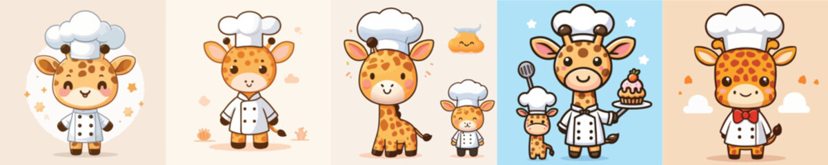 cute giraffe vector cosplay chef