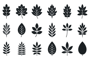 Set of leaf silhouettes vector, black designs for nature, eco-friendly, and botanical themes
