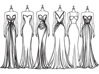 Evening Gown line art icon graceful evening dress outline