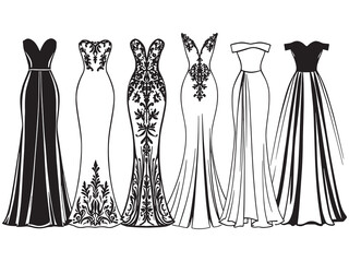Evening Gown line art icon sophisticated formal wear sketch