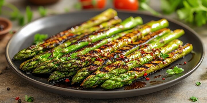 Grilled asparagus with balsamic glaze home kitchen food natural light culinary delight