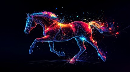 Electric horse silhouette infused with radiant artistic color splashes generative ai