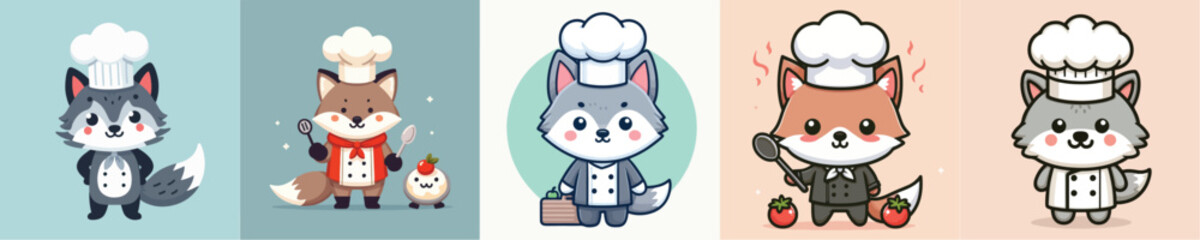 cute wolf vector cosplay chef
