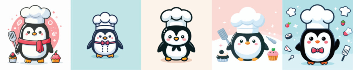 cute penguin vector cosplay chef