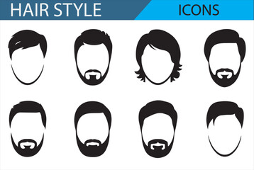 Male Haircut Icons Set - Featuring Short, Medium, and Long Hairstyles